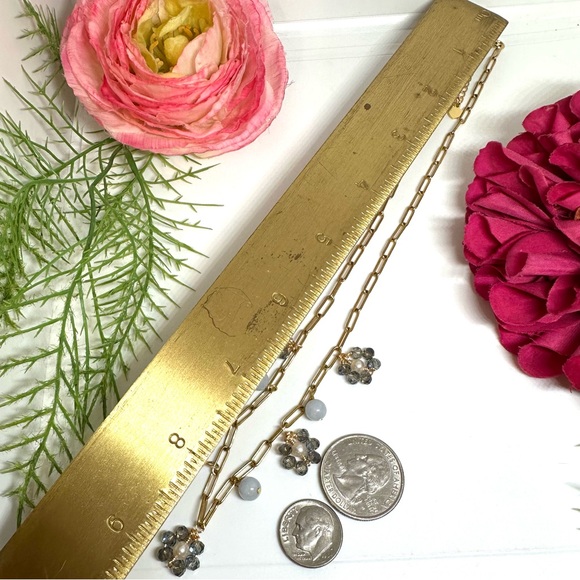 NEW⚜️Raw Aquamarine Freshwater Pearl & Crystal Flower Charm Necklace - Picture 6 of 9